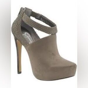 Jessica Simpson Fionna Leather Platform Stiletto Booties, Grey, SIZE: 7.5